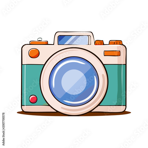 Retro style cartoon camera illustration with vintage design and vibrant colors