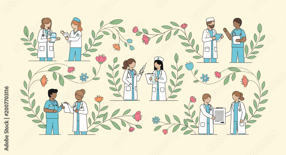 Fototapeta premium Medical Professionals in Garden Setting.