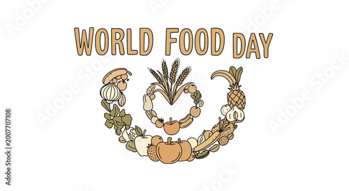 World Food Day Illustration with Fresh Produce and Grains