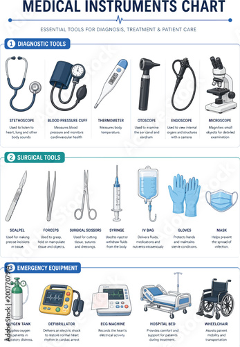 Photos Medical instruments and emergency equipment