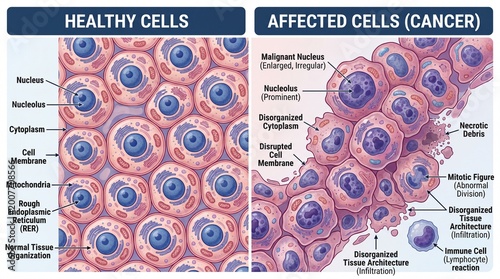 Comparing healthy and affected cells showing cancer characteristics