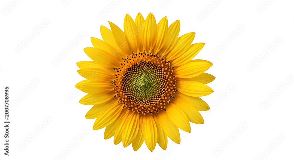Fototapeta premium Close-up of another bright yellow sunflower on a white background
