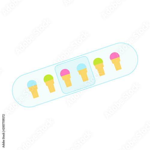 Cuadro en lienzo Cute adhesive bandage with ice cream cone pattern on white background