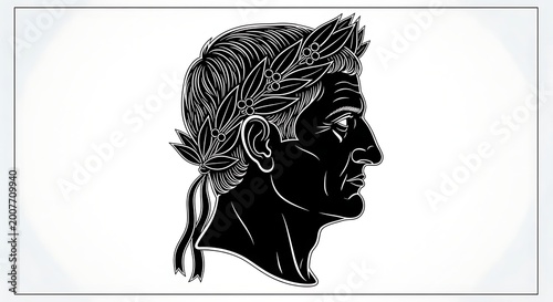 Ancient Roman Emperor Portrait with Laurel Wreath.