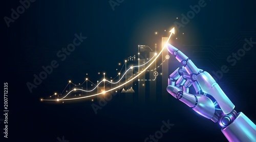 Robotic Hand Pointing at Rising Graph with Data Analysis Elements
