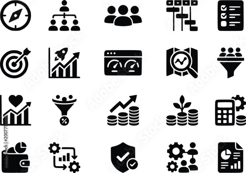 Business Management and Financial Growth Strategy Vector Icon Set