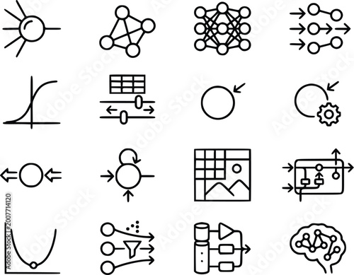 Machine Learning and AI Icons Set Deep Learning Data Science Graphics
