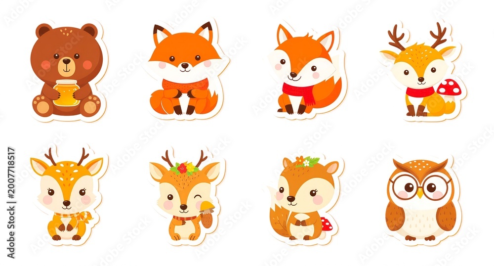 Obraz premium Cute Forest Animal Stickers Collection