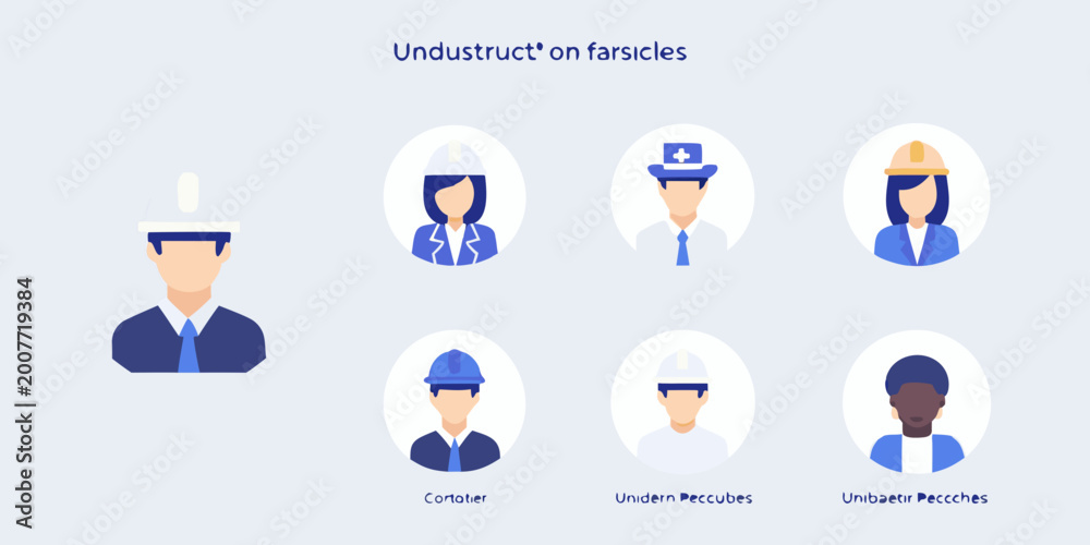 Fototapeta premium Occupational safety icons featuring workers in protective gear flat vector illustration