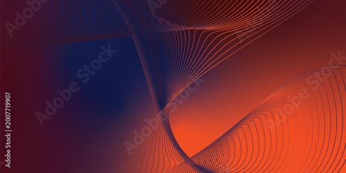 Cuadro en lienzo Luminous navy blue, maroon and orange wave forms drifting across a dark shadowed backdrop with faint sparkles, sleek futuristic vector style