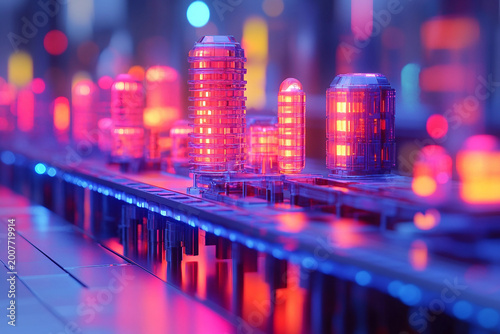 Futuristic cyberpunk city illuminated by neon lights with high tech architecture digital energy flow, Generative AI