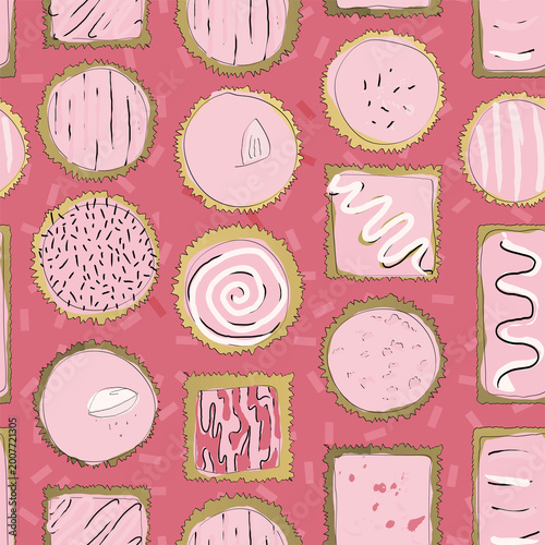 Bild auf Leinwand Assorted hand drawn chocolates in strawberry hues 1 seamless pattern