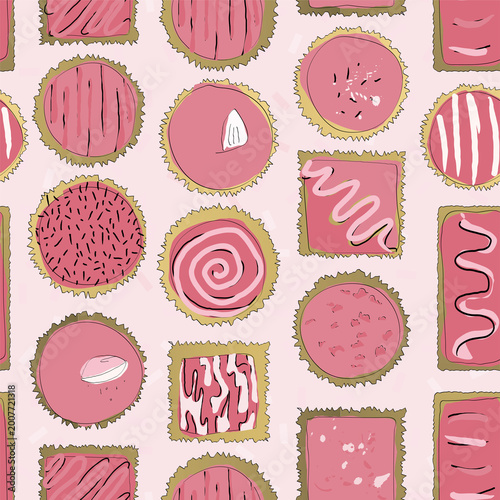 Photos Assorted hand drawn chocolates in raspberry hues 2 seamless pattern