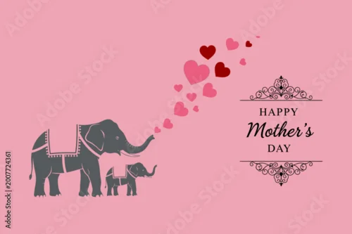Fototapeta Mother's Day Elephant Family Illustration with Hearts