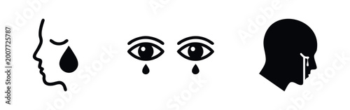 фотографія Set of minimalist black icons representing crying and sadness