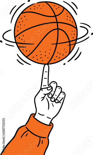 Foto Basketball Spinning on Finger Hand Gesture Illustration Minimal Line Art Style S
