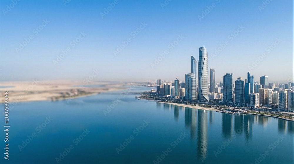 Fototapeta premium A large body of water with a city skyline in the background.