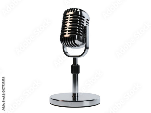 Vintage microphone on stand isolated on transparent background