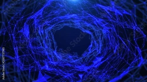 Digital tunnel low poly network glowing fly through 4K motion background