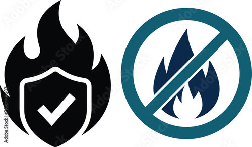 Fotografie Fire resistant and no fire warning safety icons set