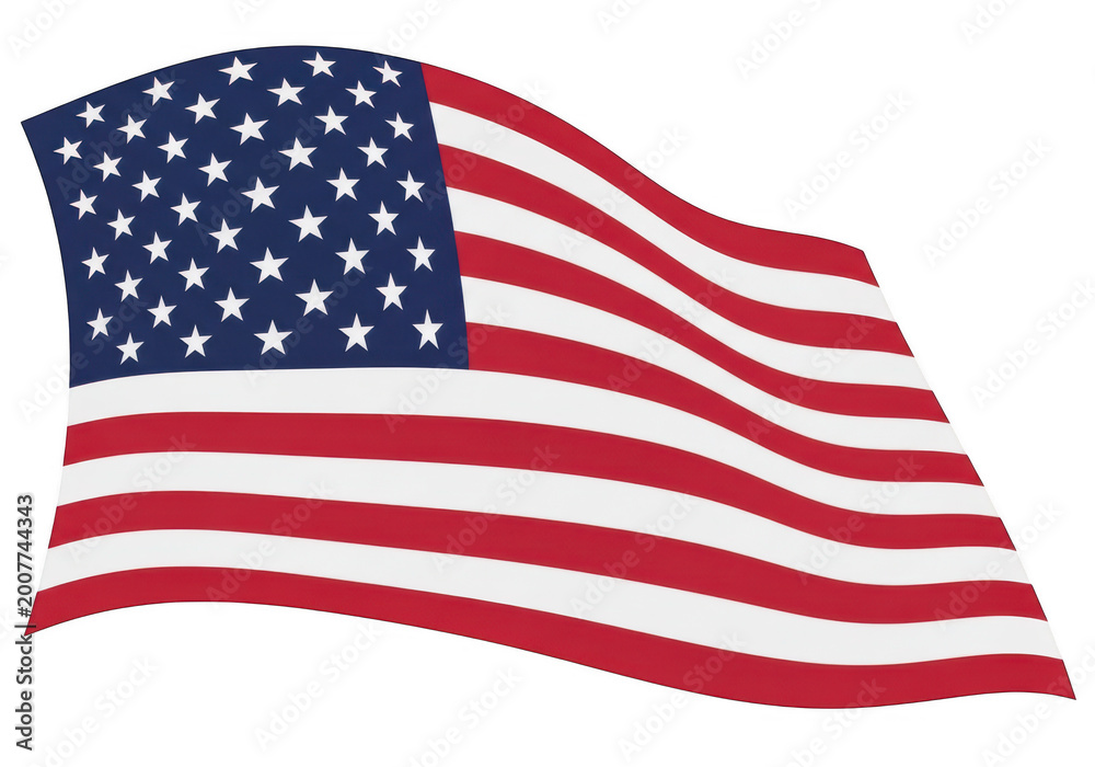 Fototapeta premium American flag waving in the wind on a flagpole PNG isolated on transparent background