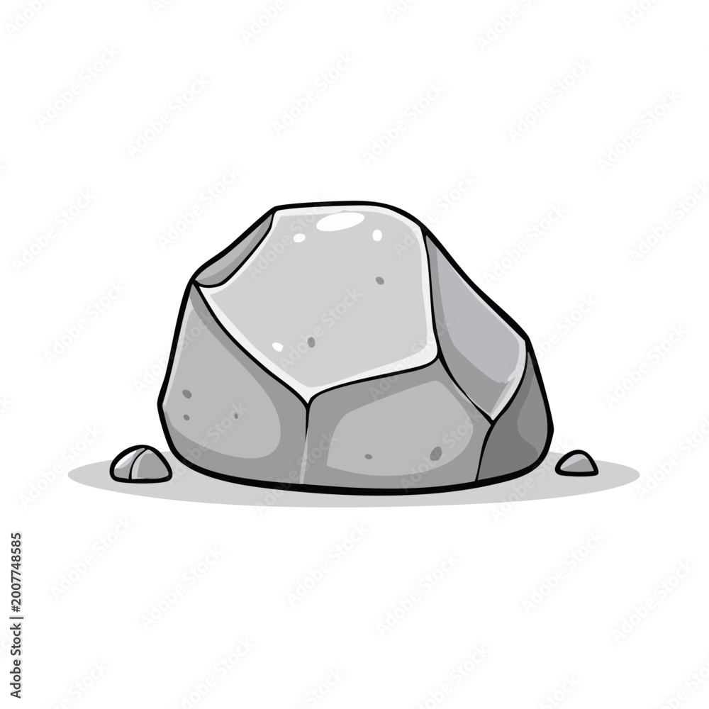 Fototapeta premium Cartoon Grey Rock Illustration on White Ground with Small Pebbles