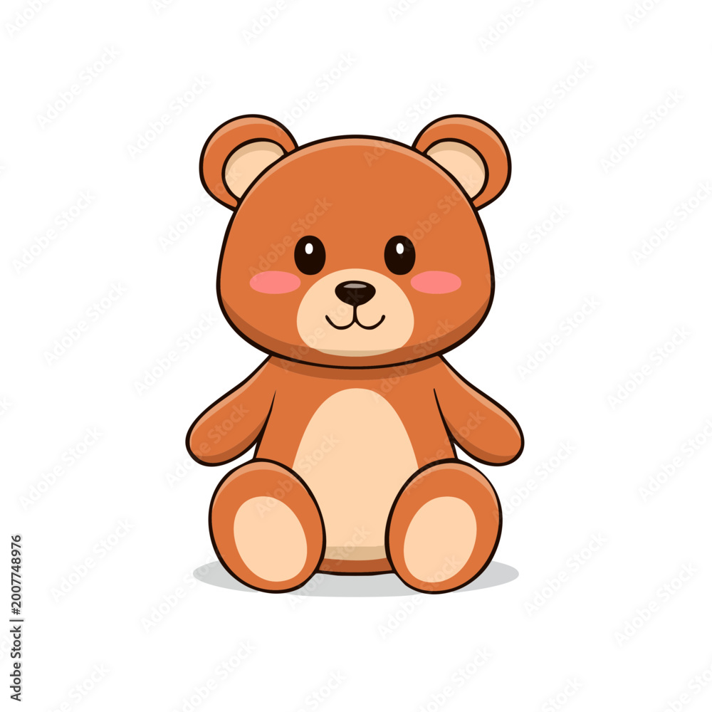 Obraz premium Cute cartoon brown teddy bear with rosy cheeks sitting