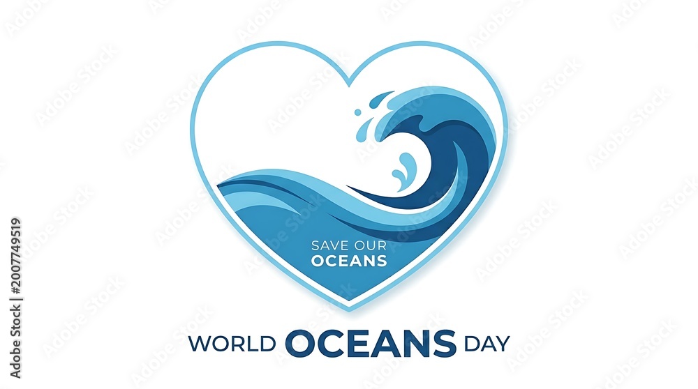 Fototapeta premium World oceans day heart shaped wave illustration for ocean conservation awareness