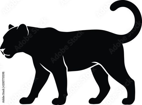 Photography Black panther silhouette vector, predatory wild cat profile, stalking cougar or