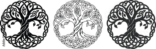Canvas Print Celtic tree of life vector set, mystical Yggdrasil symbols with intricate knotwo