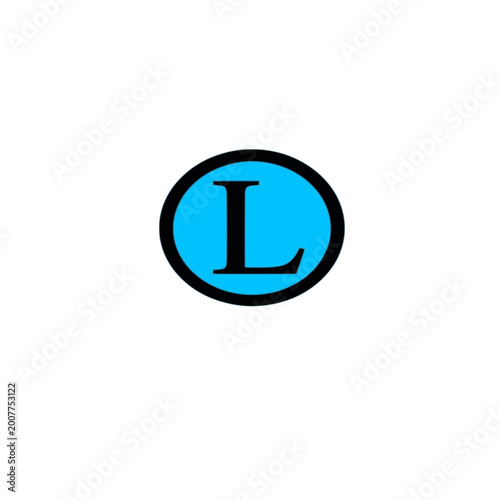 Neon Blue Circle Letter L Logo White Background - Black Outline Monogram