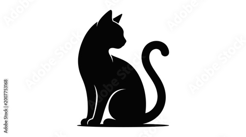 Canvas Print Black cat silhouette, feline icon, pet vector, animal graphic