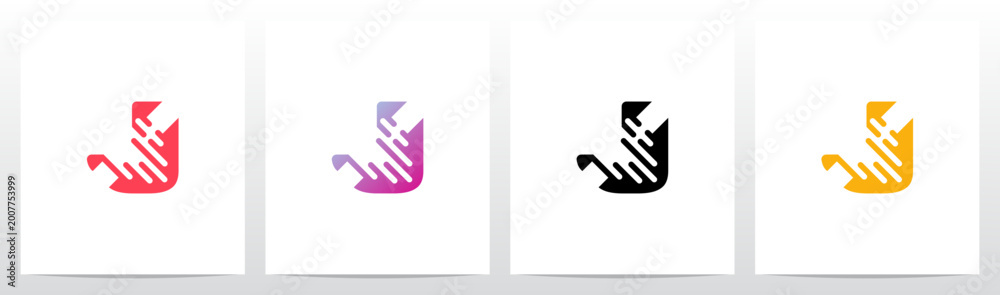 Fototapeta premium Split In Half Try to Connect Merging Back Letter Initial Logo Design J
