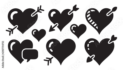Foto Collection of various black heart and arrow icons for valentine's day designs