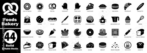 Fotografie Bakery solid icons set