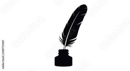 Canvas Print Feather quill and inkwell black silhouette high quality