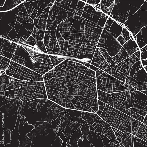 Tableau sur toile Bologna Italy Vector Map, Detailed City Street Map Black and White Minimalist Li