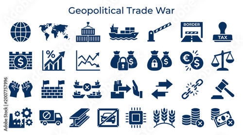 Bild auf Leinwand Geopolitical trade war concept with global economic conflict icons symbolizing t