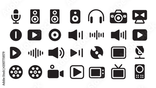 Konstfotografi Collection of audio visual and multimedia icons for media players and streaming services