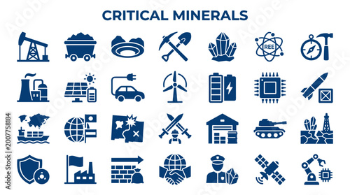 Obraz na płótnie Critical minerals icons representing mining energy technology industry global tr
