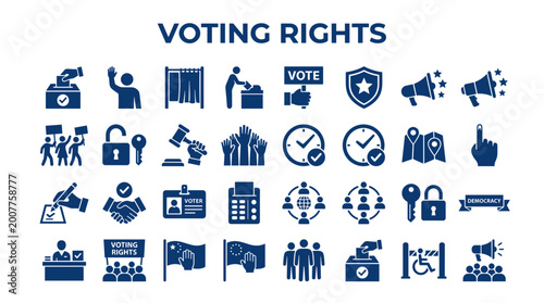 Foto Collection of blue icons representing voting rights democracy and election conce