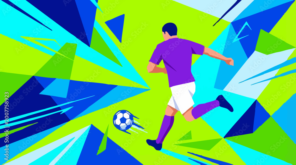 Fototapeta premium Soccer player in action with dynamic abstract geometric background