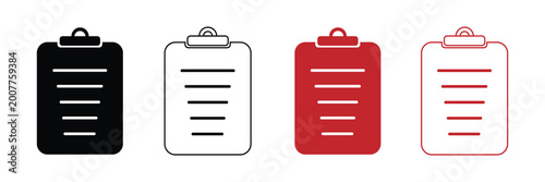 Photos Checklist icon set, black, white, red outline task list to-do list visuals