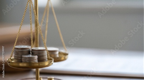 A close-up shot of a scale with stacks of coins on it.