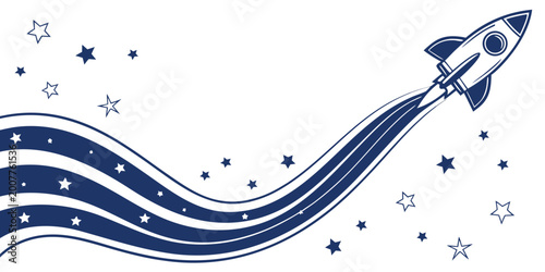 Bild auf Leinwand Rocket flying through starry sky with wavy trail representing space exploration