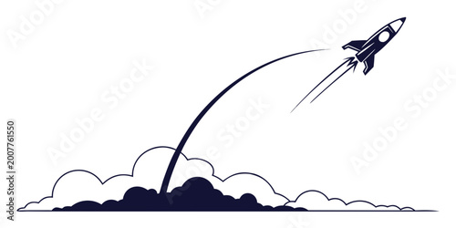 Tableau sur toile Rocket taking off with dynamic smoke cloud trail illustrating new project initia