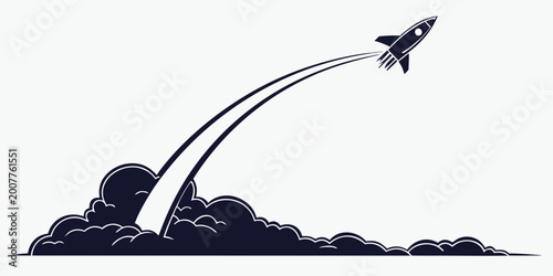 Foto Rocket launching upward with thick smoke plume symbolizing successful business s