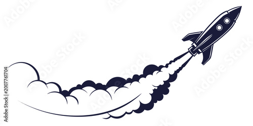 Foto Classic stylized rocket launching with dynamic smoke plume vector illustration o
