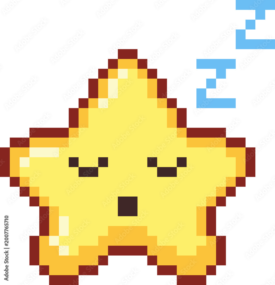 Obraz premium Cute Pixel Star Sleepy Face Kawaii Dream Star Icon