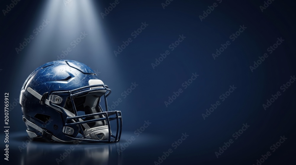 Fototapeta premium American football helmet in spotlight